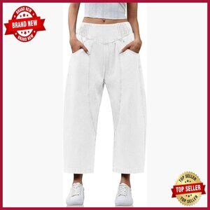 Wide Leg Cropped Jeans Smocked Waist Boyfriend Fit Denim Pants